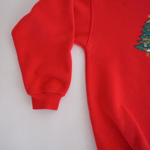 VTG Joyeuses Fêtes Red Ugly Christmas Sweatshirt Trees Cabin Holiday M - Picture 7 of 10